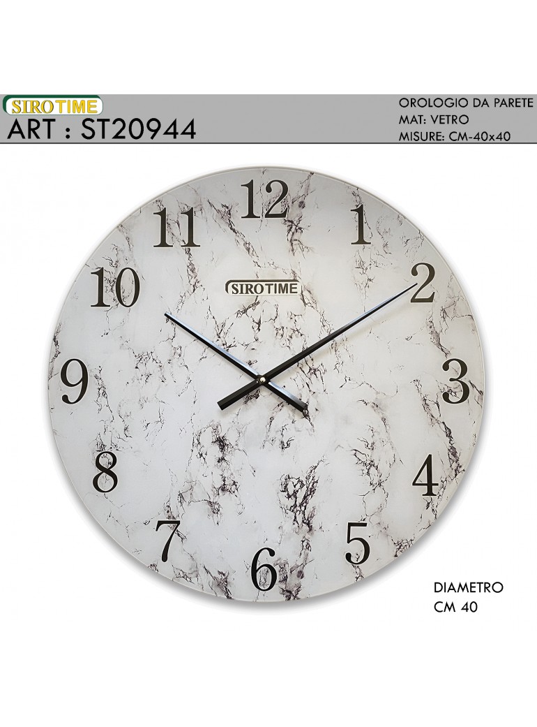 Orologio moderno effetto marmo grigio in vetro temperato